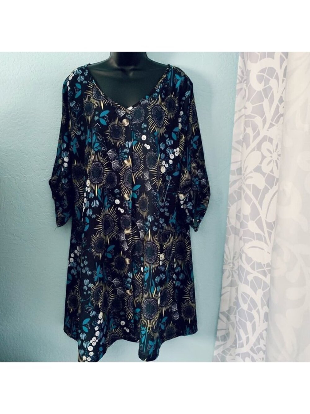 Unbranded Blue Floral Pullover Dress Size XL